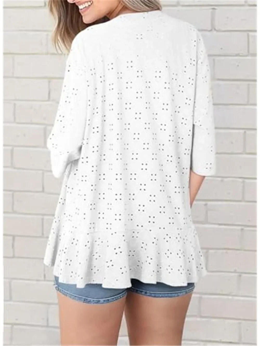 Womens Crochet Cardigan Lightweight Knit Open Front Half Sleeve Summer Sweater